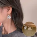Silver flower drop earrings variant, minimalist chic floral dangle jewelry for women. - Four-Petal Flower Long Ear Hook (ED2427) / 1 Pair