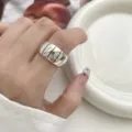 Silver wide geometric woven ring chunky metal punk fashion statement finger jewelry - Woven Mesh Segmented Ring(JZ5120)