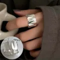 Trendy irregular silver pleated open ring for women, stylish metallic stackable finger jewelry. - Irregular Folding Design Style (JZ7705) / Open Adjustable