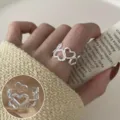 Silver irregular heart open ring, fashion indie hip hop stackable index finger jewelry - Open Adjustable / Irregular Heart Open Style (JZ7370)