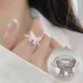 Süßer Schmetterlingsring für Damen, stilvoller offener Silberring mit rosa Perlen. - Rosa Glasierter Schmetterling Kleine Perle Offener Ring Stil (JZ5047)
