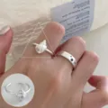 Sweet and cool geometric open ring, matte silver creative shell finger ring for women. - Matte Frosted Shell Carved Style (JZ5231) / Open Adjustable