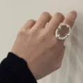 Detailed shot of an exaggerated chunky silver ring with clear crystal for women stylish open design. - Large Clear Crystal Open Ring (JZ5146)