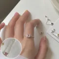 Sweet thin chain stackable ring ins style niche design open finger ring for women - Square Pink Rhinestone Heart Star Adjustable Style (JZ7171)
