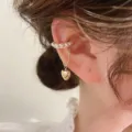 Elegant pearl rhinestone ear cuff chain heart pendant fashion jewelry for women daily wear - Heart Pearl Chain (ED1787) / Single Piece
