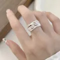 Multi-layer intertwined diamond ring for women, minimalist silver fashion statement jewelry. - Adjustable Open Size / Multilayer Cross Wrap Pave Rhinestone Ring (JZ5111)