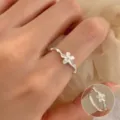Silver flower open ring for women, sweet and cool style adjustable fashion jewelry detail. - Small Flower Vine Design (JZ5160)