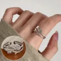 Silver rose double band open ring for women, vintage thorn flower adjustable fashion jewelry. - Double Layer Rose Vine (JZ7292)