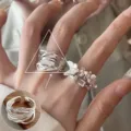 Silver multi-layer wrapped irregular open ring, stylish and elegant fashion jewelry for women. - Open Adjustable / Multi-Layer Entwined Irregular Streamlined Style (JZ5006)