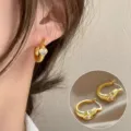Orecchini a cerchio in cristallo a cuore dorato da donna, gioielli di modo chic minimalisti. - Cerchi per Orecchie Aperti in Strass a Cuore Dorati (ED1864)