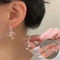 Leuke zilveren strik hart oorbellen voor vrouwen, elegante hangende sieraden stijl. - Strass Strik Hart Hanger Oorbel Stijl (ED2480)