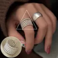 Stylish multi-layer twisted silver ring for women, trendy open finger statement jewelry. - Adjustable Open Size / Twist Woven Glossy Wide Ring Set (JZ7933)