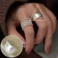 Trendy multi-layer beaded open ring for women, stylish niche statement jewelry for daily wear. - Adjustable Open Size / Multilayer Beaded Wide Glossy Ring Set (JZ7934)