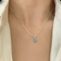 Silver clavicle chain necklace with a blue rectangular crystal pendant, versatile style. - Rectangle Blue Gemstone Style (XL1733-1)