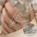 Silver minimalist heart open ring for women, trendy geometric finger jewelry variant style. - Silver Double Heart Hollow 3D Line Style (JZ7553)