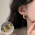 Gold textured chunky hoop earrings, stylish minimalist designer jewelry for women. - Irregular Lava Texture C-Shaped Hoop Earrings (ED2251)