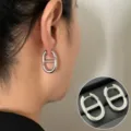 Silver anchor chain geometric stud earrings minimalist luxury style jewelry for women - Classic Geometric Anchor Chain Design Silver Earrings (ED2204-1)