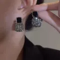 Elegant square rhinestone and black button earrings, light luxury style, perfect daily wear accessory. - Geometric Square Full Rhinestone Stud Earrings (ED855)