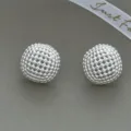 Silver Hollow Ball Stud Earrings Minimalist Chic Geometric Round Fashion Jewelry Accessory - Hollow Mesh Ball Metallic Stud Earrings (ED2531)