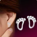 Cute foot shaped silver stud earrings, minimalist creative daily jewelry for women variant. - Foot Shape Stud Earrings (ED716)