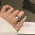Silver geometric mesh ring women open ring niche design stylish stackable jewelry for daily. - Open Adjustable / Silver Geometric Hollow Mesh Style (JZ7820-1)