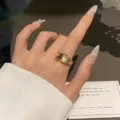 Gold hollow mesh geometric ring for women, stylish open adjustable fashion statement finger jewelry. - Open Adjustable / Gold Geometric Hollow Mesh Style (JZ7820-2)