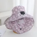 Chapeau de soleil avec ventilateur solaire protection UV agriculture plein air violet nœud - Gris