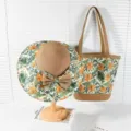 Conjunto de sombrero de paja y bolso sombrero de sol de playa bolso tote elegante simple vacac - Estilo 4 Juego Combinado / Juego de 2 Piezas (Sombrero + Bolso)