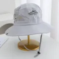 Breathable outdoor hiking bucket hat in light gray with side mesh panels and adjustable chin strap. - One Size / Light Gray