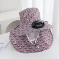 Chapeau de soleil femme avec ventilateur solaire large bord protection UV exterieur - Café