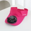 Vue détaillée chapeau visière solaire avec ventilateur et tissu rose respirant. - Chapeau Unique (Sans Ventilateur) / Rose rouge