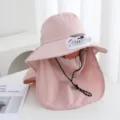 Summer solar powered fan sun hat for women, outdoor fishing large brim sunshade cap with neck flap. - Solar + Rechargeable 600MA / Pink