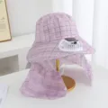 Women summer sun protection bucket hat with solar fan and neck flap for outdoor farm work - Solar + Rechargeable 600MA / Pink