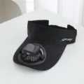 Vue détaillée de la visière noire avec ventilateur solaire, idéale pour le sport en plein air. - Solaire + Rechargeable 600MA / Noir