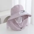 Chapeau de soleil multifonctionnel pour femmes avec masque facial et ventilateur solaire. - Solaire + Rechargeable 600MA / Gris