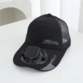 Summer solar charging fan baseball cap outdoor sun protection mesh hat details view - Solar + Rechargeable 600MA / Black