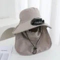 Summer solar powered fan sun hat outdoor fishing UV protection cap with neck flap for women - Solar + Rechargeable 600MA / Gray