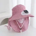 Chapeau de soleil floral pour femme avec masque facial et ventilateur solaire pour extérieur. - Solaire + Rechargeable 600MA / Rouge Foncé