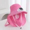 Chapeau de soleil pour femme avec ventilateur solaire imprime floral anti UV detail - Rose rouge