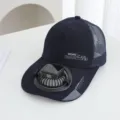 Summer solar charging fan baseball cap outdoor sun protection mesh extended brim hat for men - Navy Blue