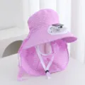Chapeau de soleil femme avec ventilateur solaire motif floral protection UV été plage - Solaire + Rechargeable 600MA / Violet