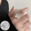 Silberner Blumen Offener Ring mit Zirkonia und Perlen fur Damen Mode Schmuck Accessoire. - Exquisite Zirkonia Kleine Perle Verzierte Große Blume Offener Ring Stil (JZ5116)