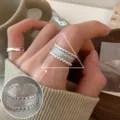 Silver multi-layer line ring for women, trendy open stackable finger ring, stylish jewelry. - Adjustable Open Size / Multilayer Intertwined Beaded Line Style (JZ7041)