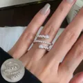 Multi-layer spiral silver open ring for women, stylish minimalist statement finger jewelry. - Adjustable Open Size / Multilayer Spiral Beaded Pave Ring (JZ5637)