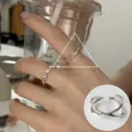 Silver multi-layer open ring and heart bead ring set, stylish trendy metal finger jewelry. - Adjustable Open Size / Multilayer Line Heart Beaded Ring Set (JZ8255)