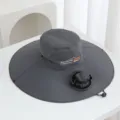 Vue détaillée du chapeau de soleil gris foncé à large bord doté d'un ventilateur solaire intégré. - Chapeau Unique (Sans Ventilateur) / Gris foncé