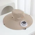 Chapeau de soleil d'été ventilateur solaire large bord respirant randonnée pêche kaki - Solaire + Rechargeable 600MA / Kaki
