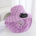 Détails du chapeau de soleil floral rose avec mini ventilateur solaire pour protection. - Solaire + Rechargeable 600MA / Violet