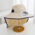 Chapeau de soleil avec ventilateur solaire et protège-nuque, bob anti-UV pour activités en plein air. - Beige