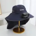 Chapeau de soleil avec ventilateur solaire et protège-nuque anti-UV pour randonnée pêche - Solaire + Rechargeable 600MA / Bleu marine